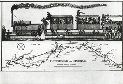3393 Afbeelding van de omslag van een prospectus van het eerste spoorwegplan in Nederland, een door W.A. Bake, in 1832, ...